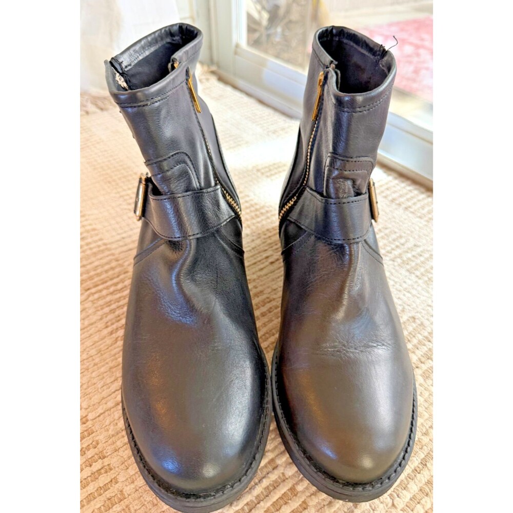 Boots Women's Steve Madden Ankle Boots Leather upper Black / Gold Size 8.5 - Picture 3 of 9